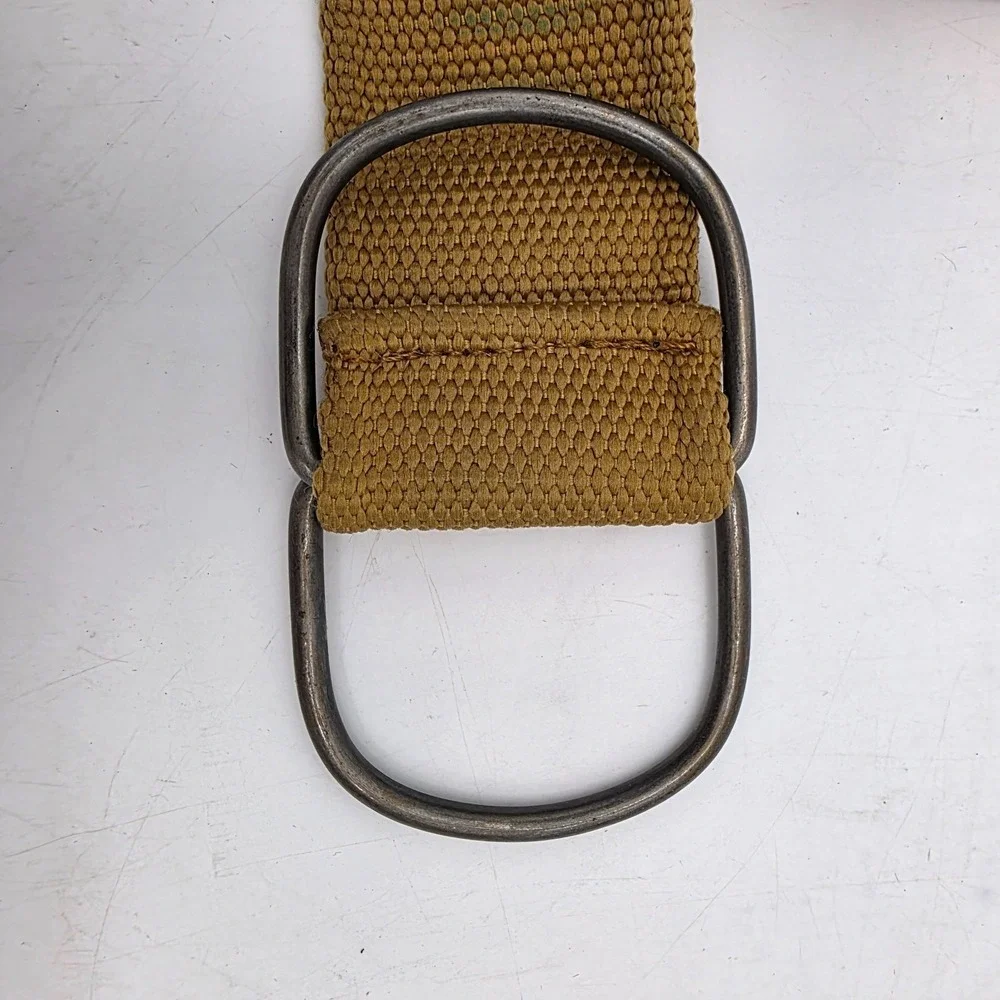 Mens Khaki Brown Canvas Web D-Ring Belt Military Style Size 32 Adjustable